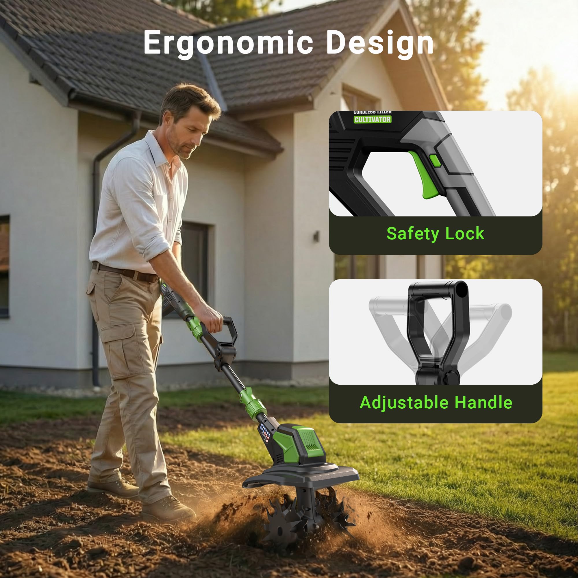 Patoolio lightweight tiller at 10 lbs for easy handling.