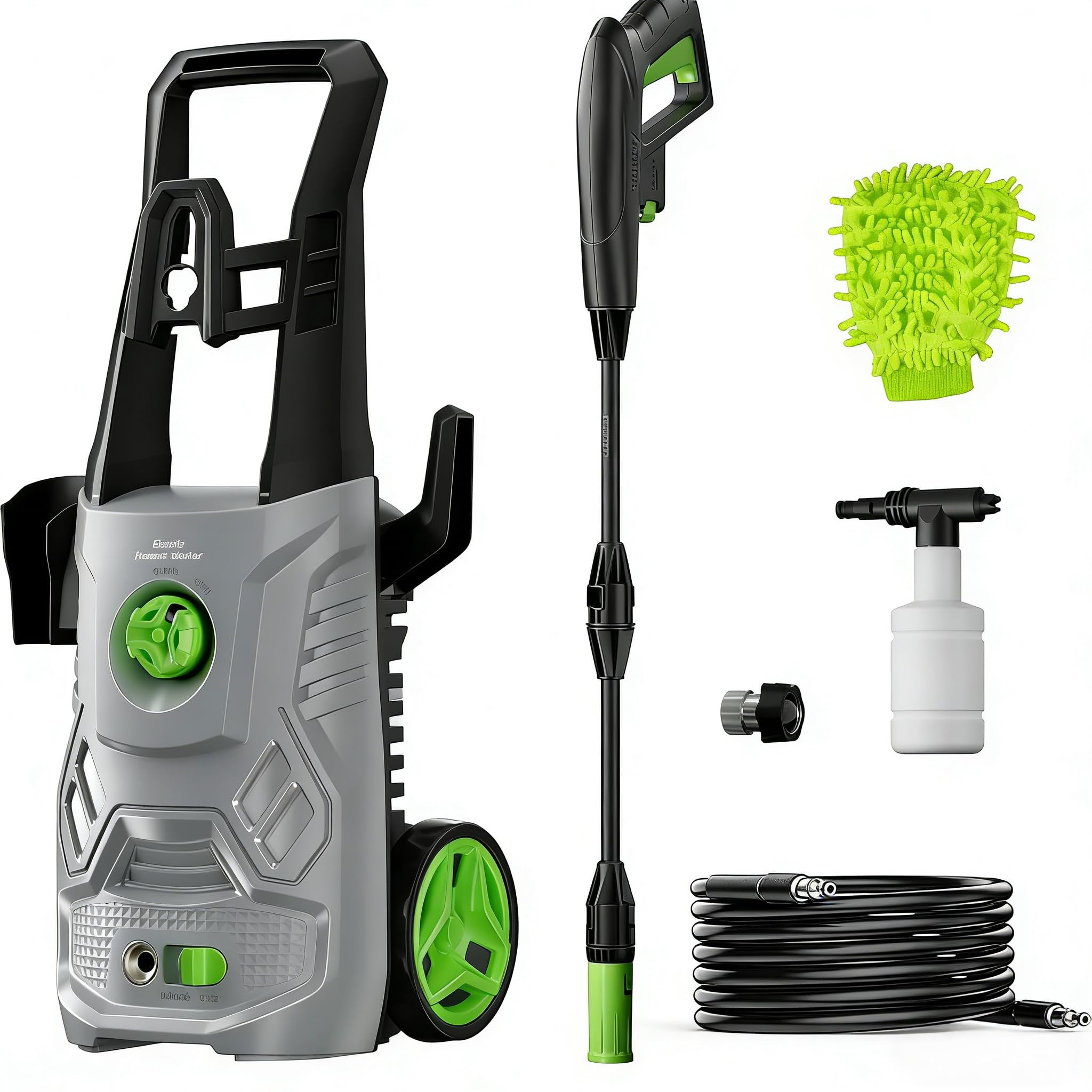 Patoolio pressure washer front view showing portable design for quick outdoor cleaning.