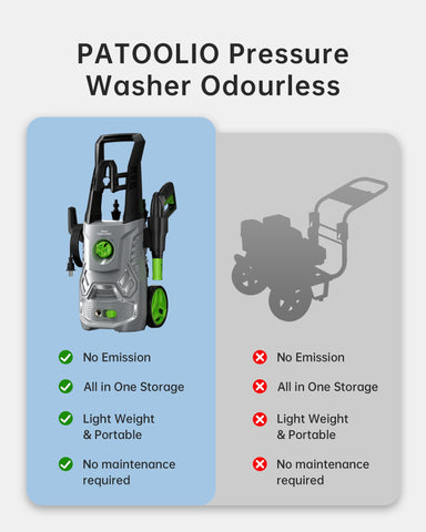 Patoolio portable design with 23-foot hose ready for flexible outdoor cleaning.