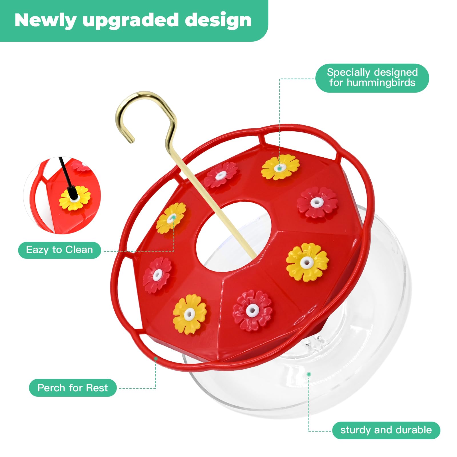 Patrisard feeder with anti-ant moat helps nectar stay clean for longer.
