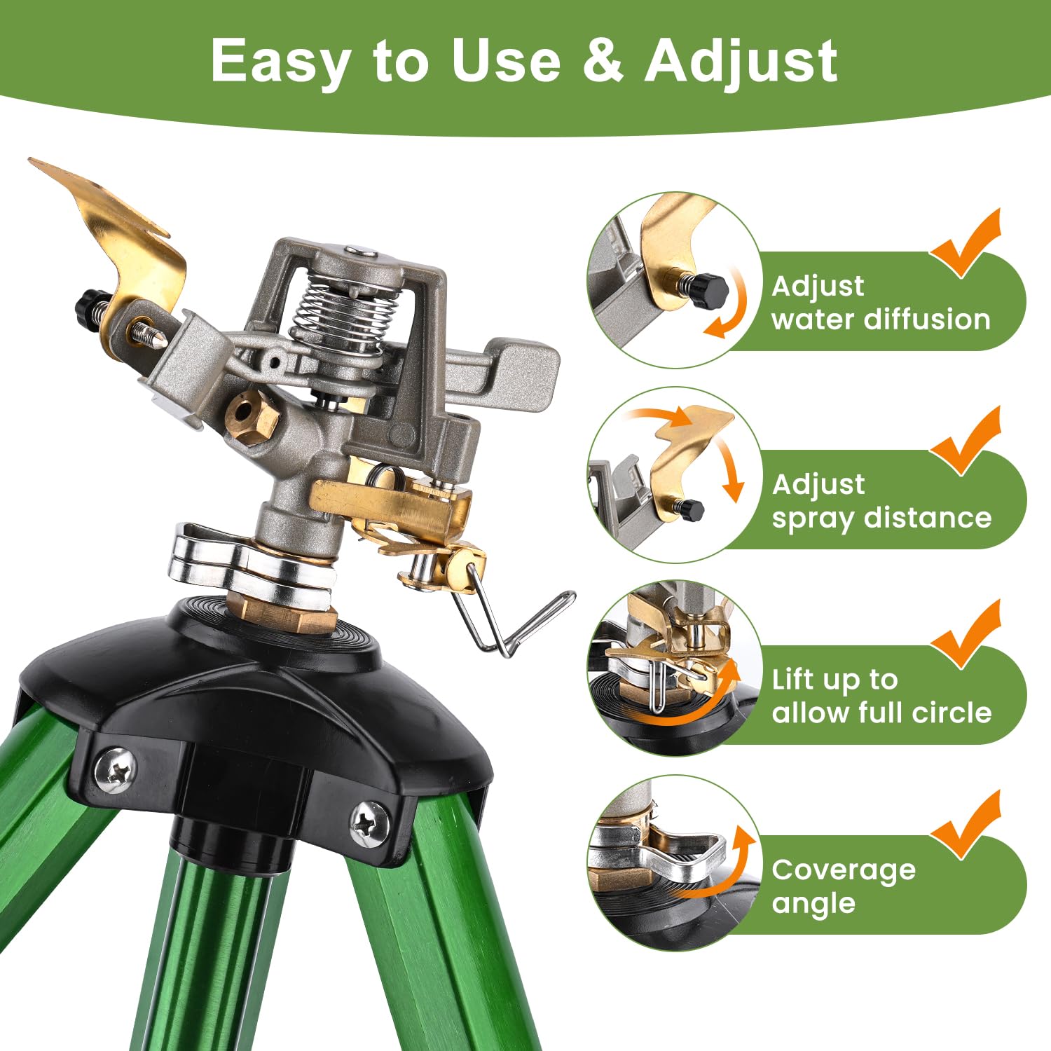 Pattiumo 2-pack lawn sprinklers head demonstrating 360-degree spray for full coverage.