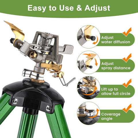 Pattiumo 2-pack lawn sprinklers head demonstrating 360-degree spray for full coverage.