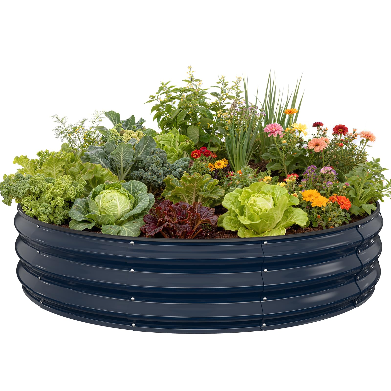 Pattiumo galvanized round raised bed for vegetables, ideal for outdoor gardens.