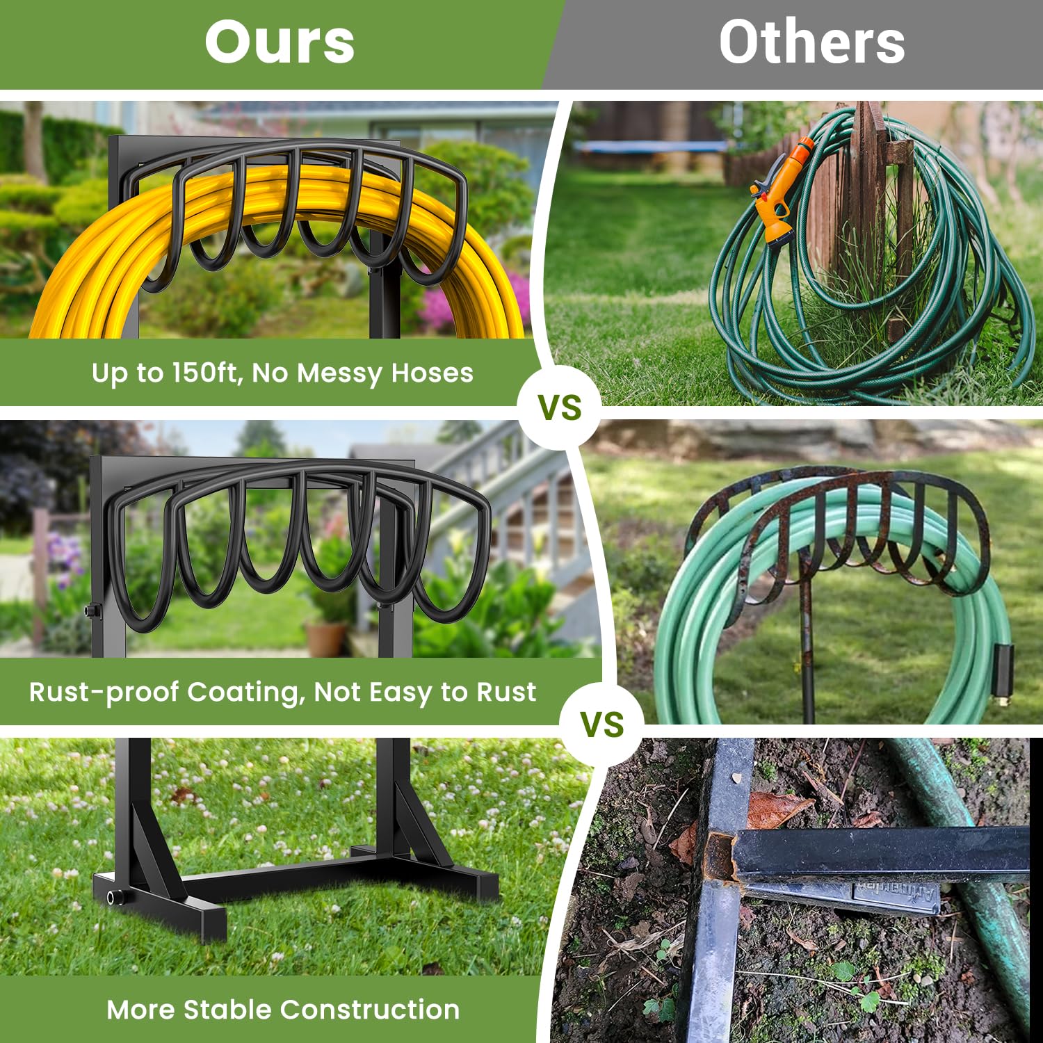Pattiumo garden hose holder stand powder-coated metal finish for outdoor durability.