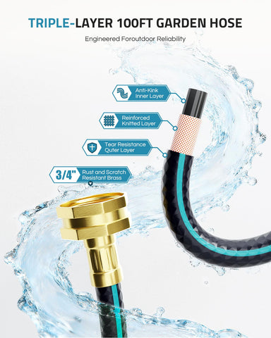 PAULINN 100 ft hose provides steady outdoor water flow.