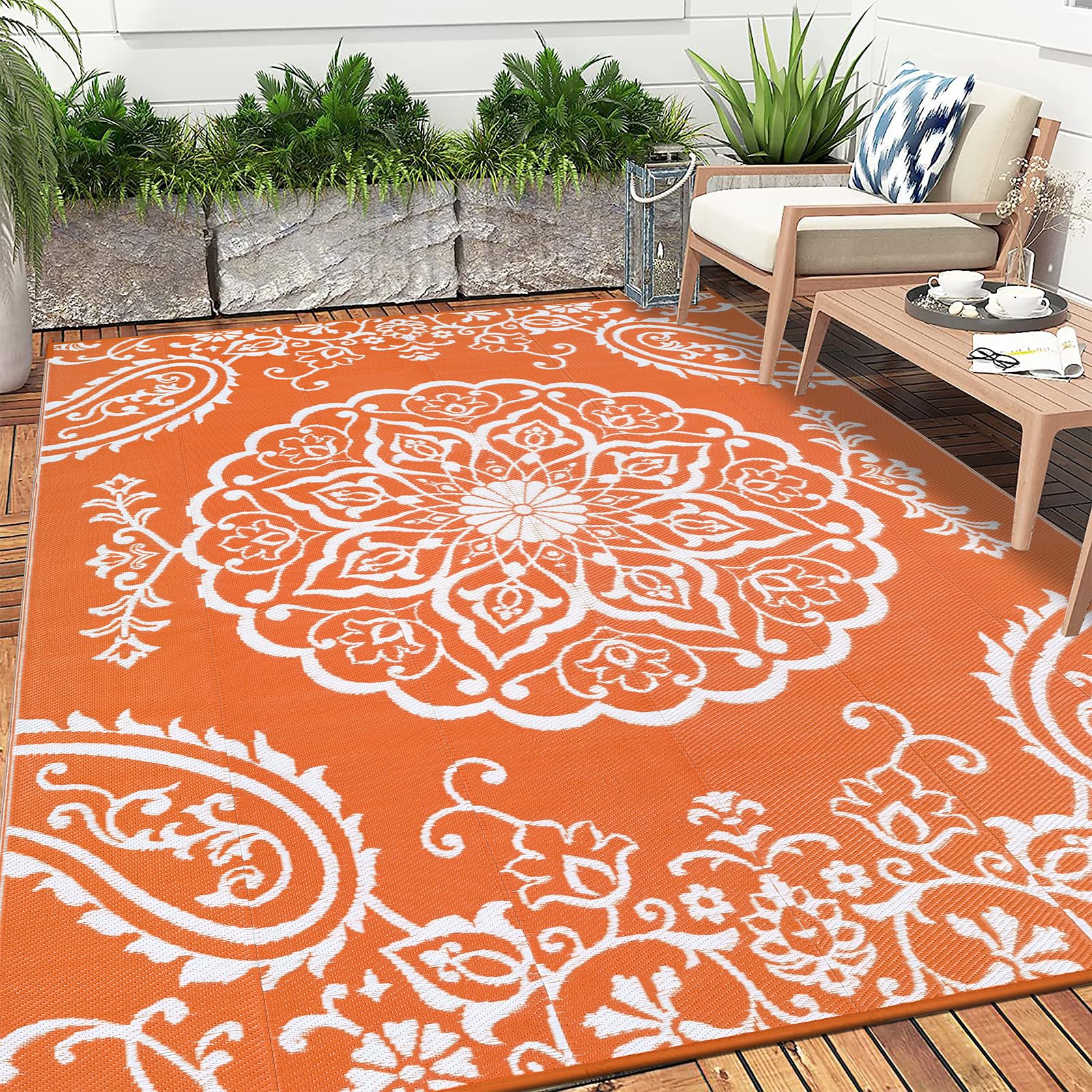 Pauwer easy clean patio rug resists stains during outdoor events