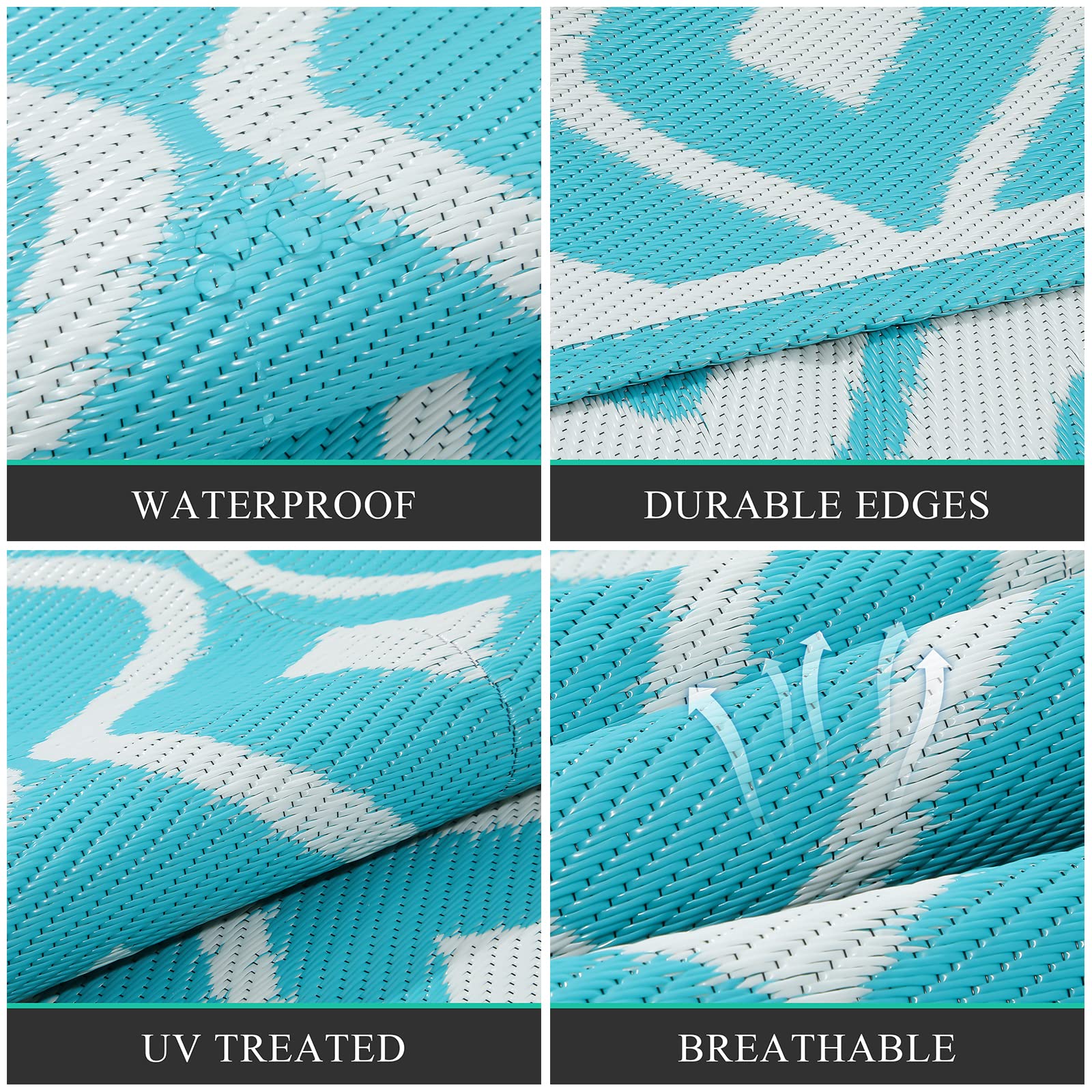 Pauwer geometric teal pattern close-up highlighting durable material and color.