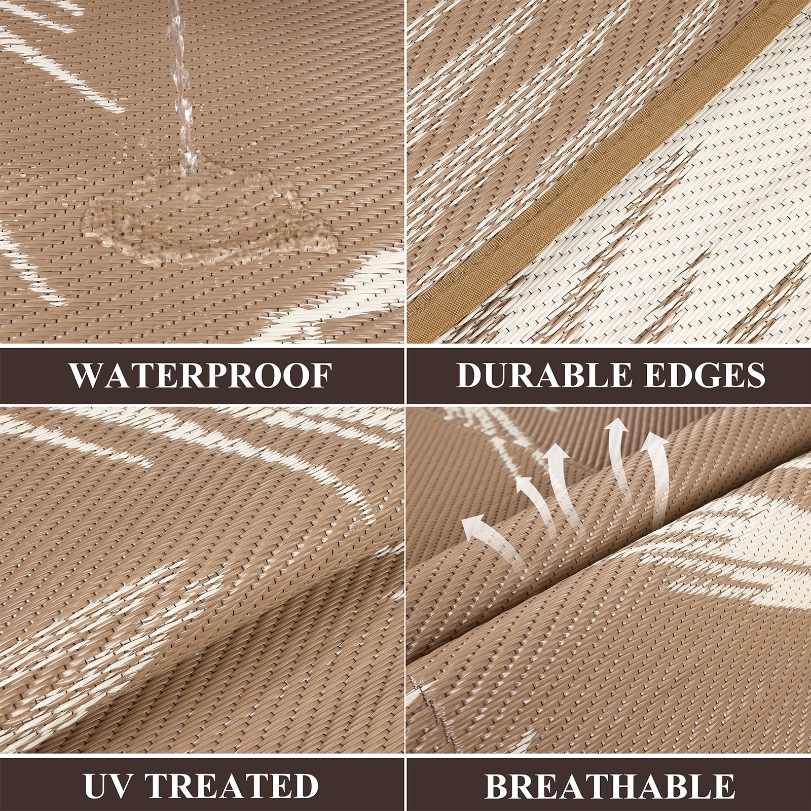 Pauwer leaf-pattern reversible rug offering dual-sided style for quick patio refresh.