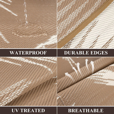 Pauwer leaf-pattern reversible rug offering dual-sided style for quick patio refresh.