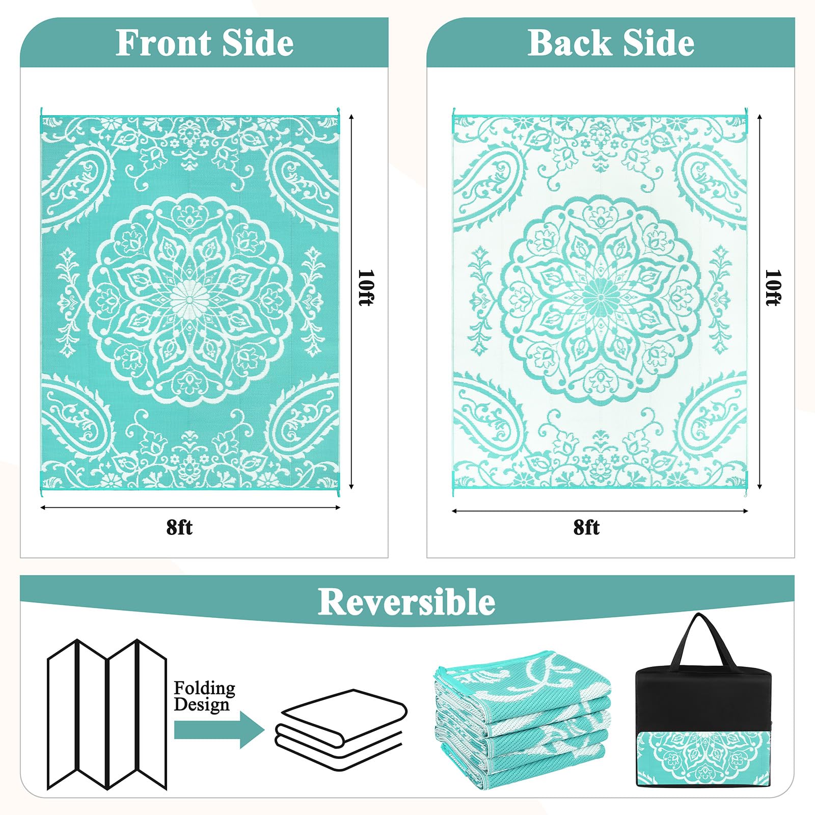 Pauwer 8x10 reversible rug back floral pattern, quick mood refresh for outdoors.
