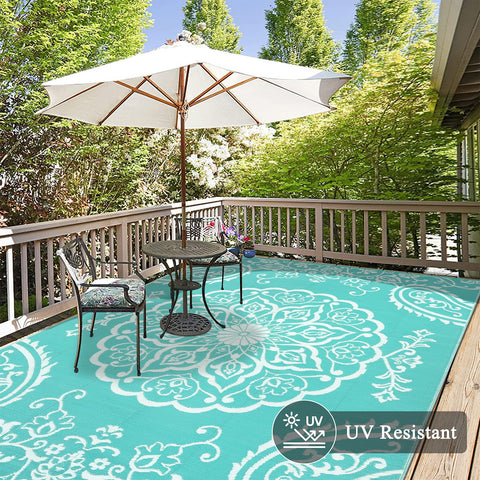 Pauwer 8x10 rug displaying UV coated colors for sun exposure resilience.