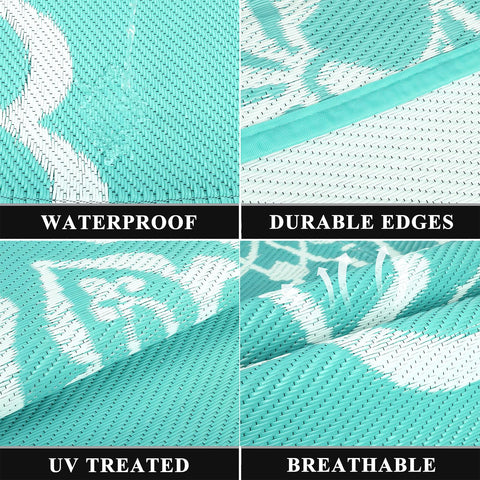 Pauwer 8x10 rug close-up on waterproof material, suitable for outdoor wear.
