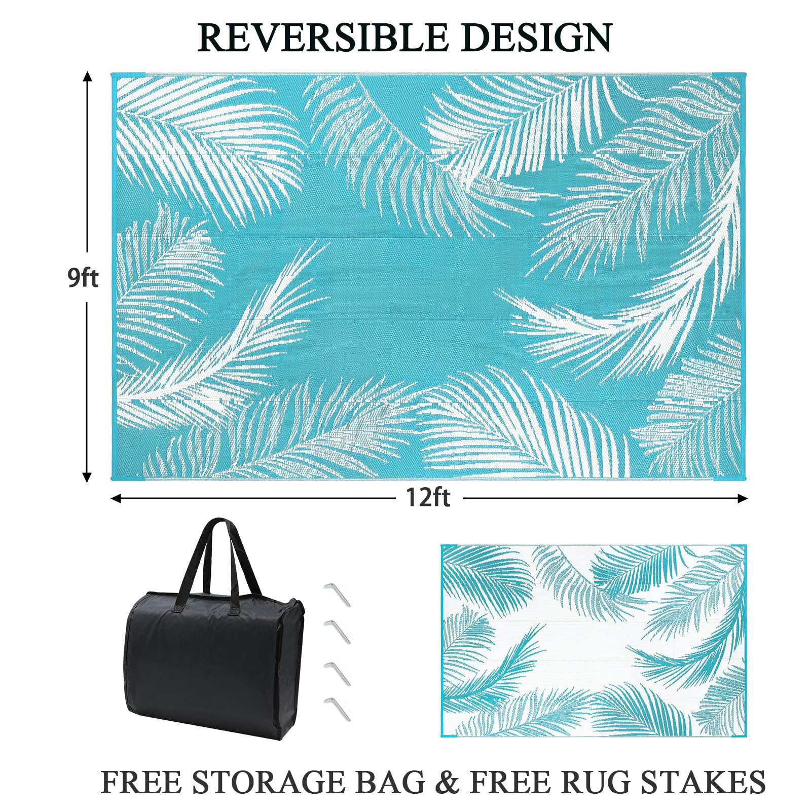 Pauwer outdoor rug reversible design close-up showing dual-sided leaf pattern