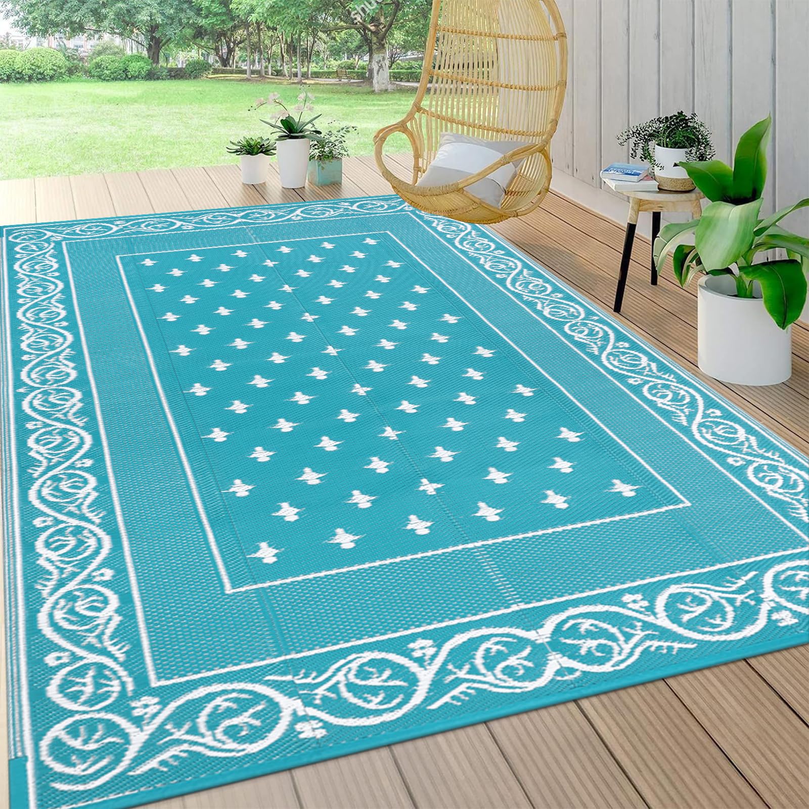 Pauwer outdoor rug 9x12 with reversible design for versatile patio decoration.