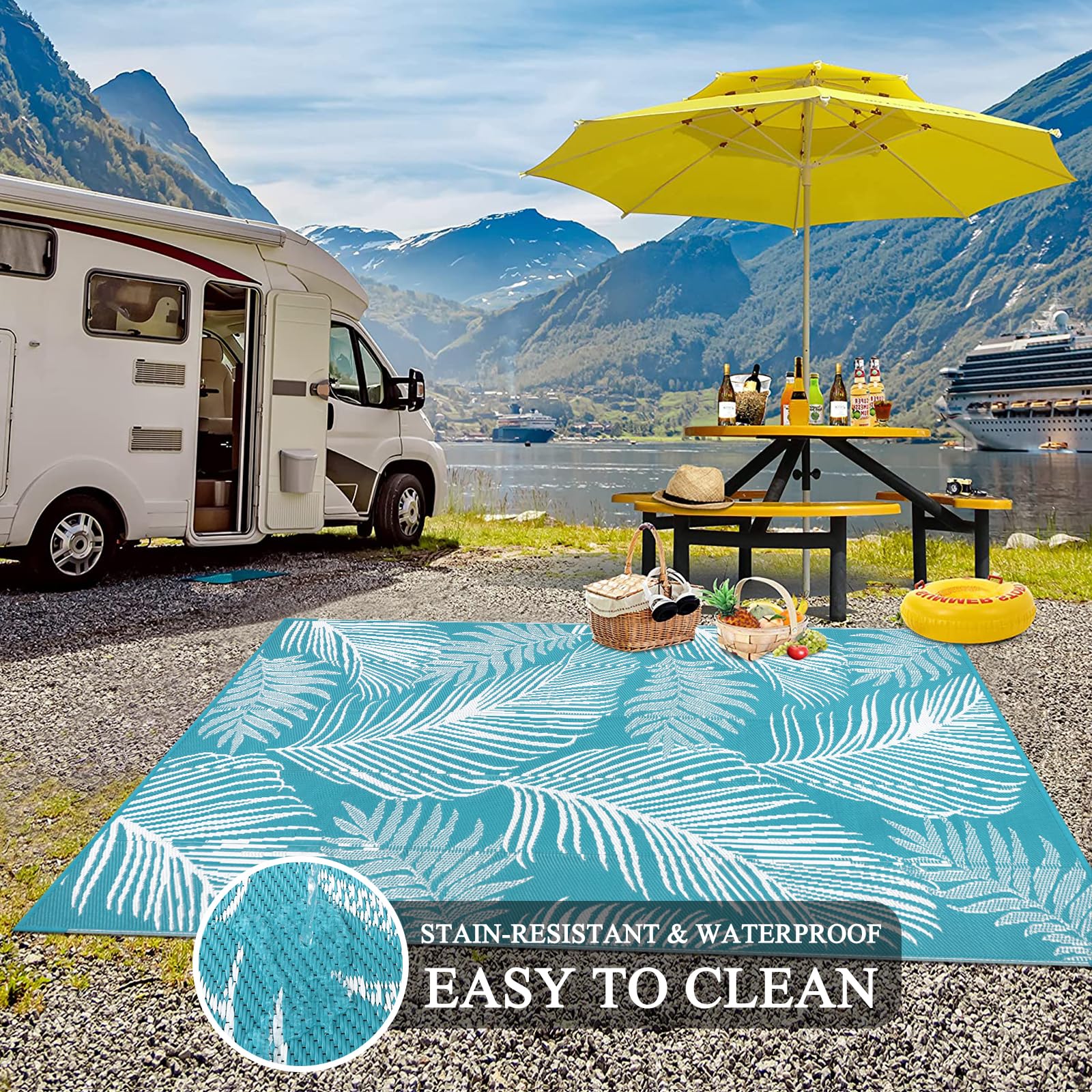 Pauwer patio rug sits softly underfoot for cozy outdoor moments.