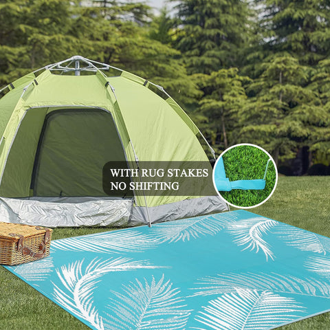 Pauwer rug stakes secure placement on patios or campsites