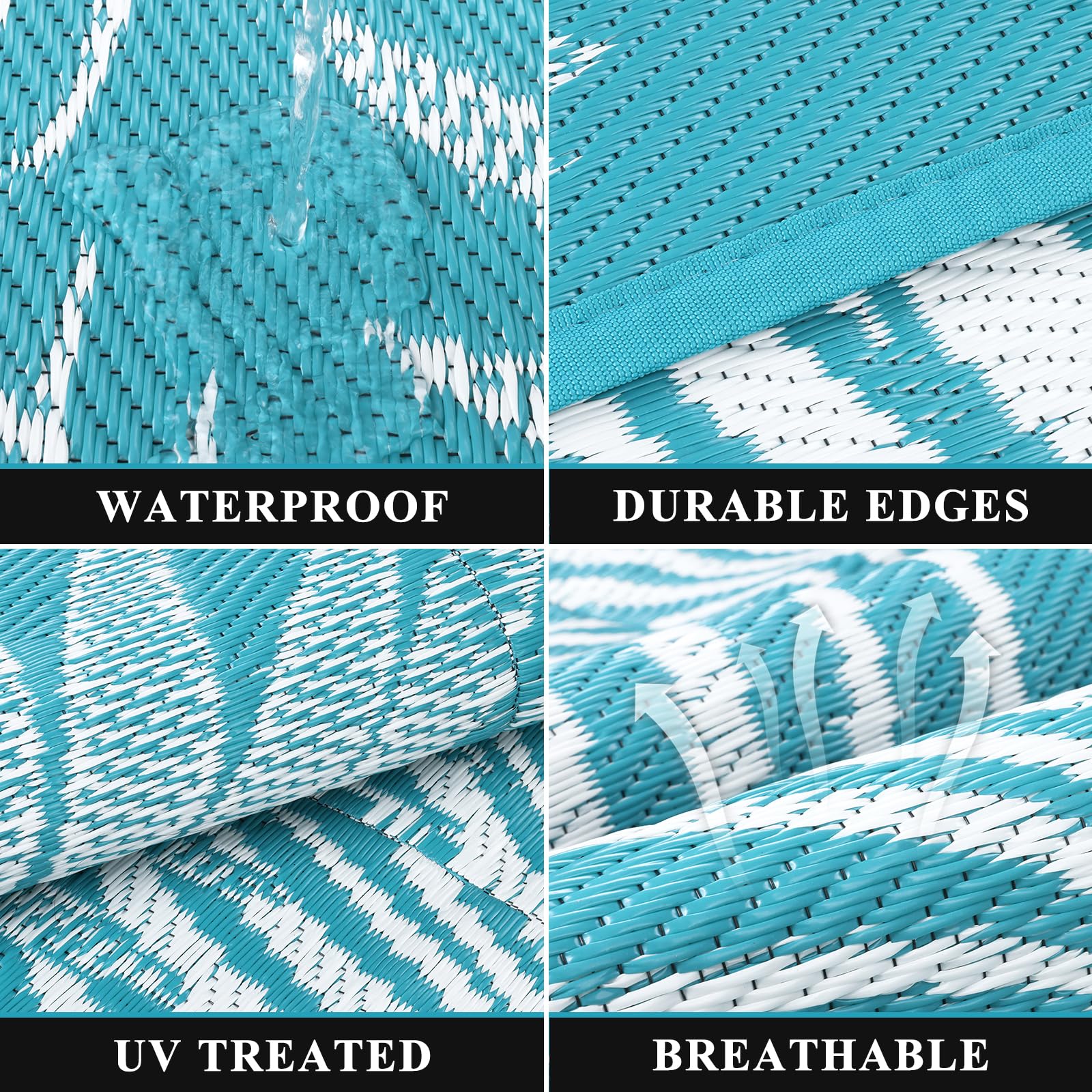 Pauwer easy-clean rug used for quick cleanup after outdoor meals.