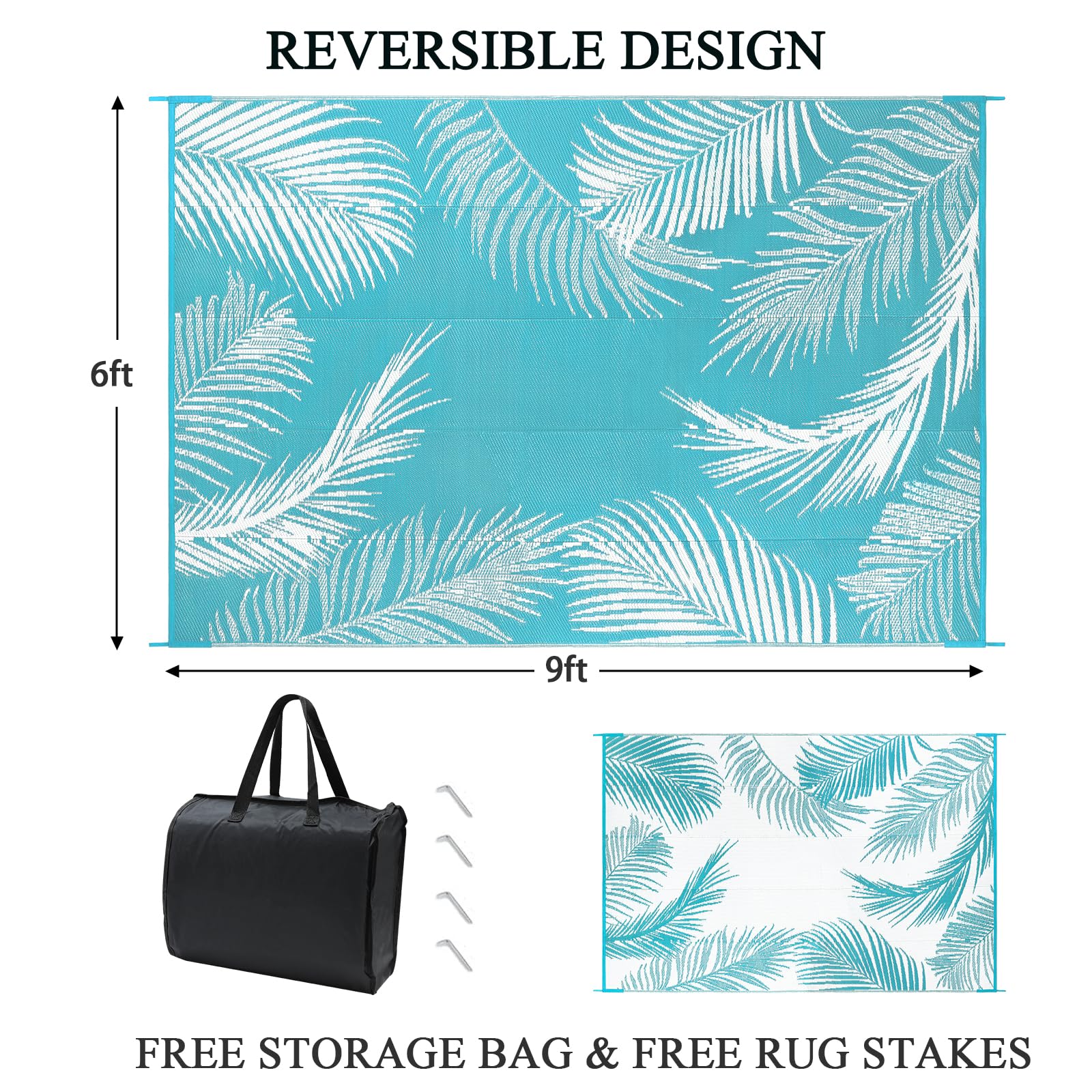 Pauwer reversible outdoor rug two-sided leaf design for quick refresh