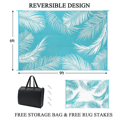 Pauwer reversible outdoor rug two-sided leaf design for quick refresh