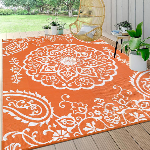 Pauwer reversible floral outdoor rug on patio for easy decor refresh