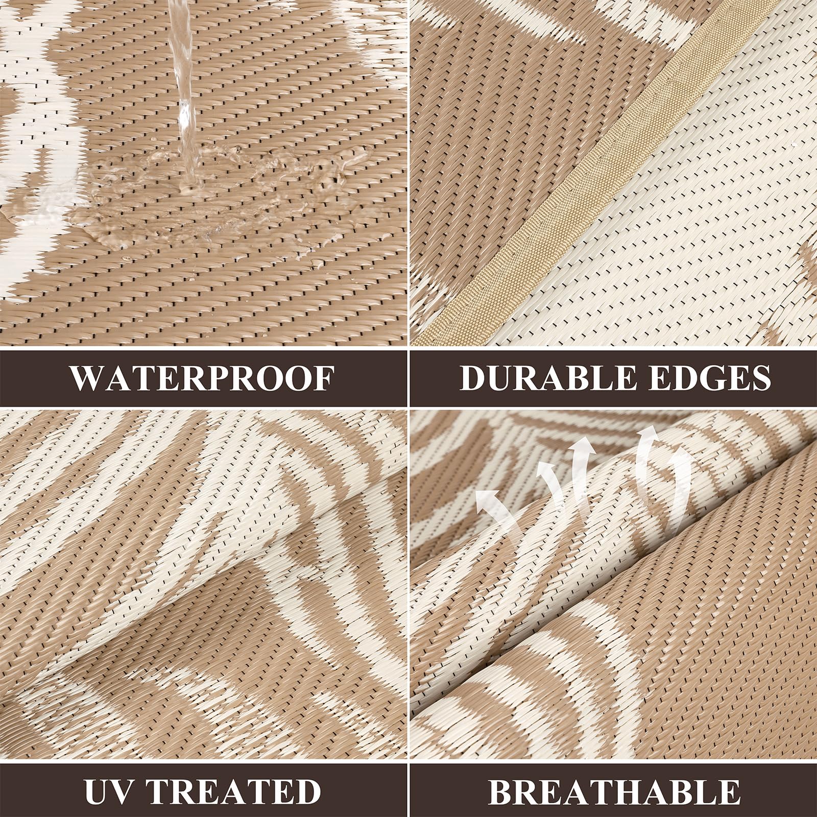 Pauwer reversible leaf-pattern rug displaying dual design for quick outdoor refresh.