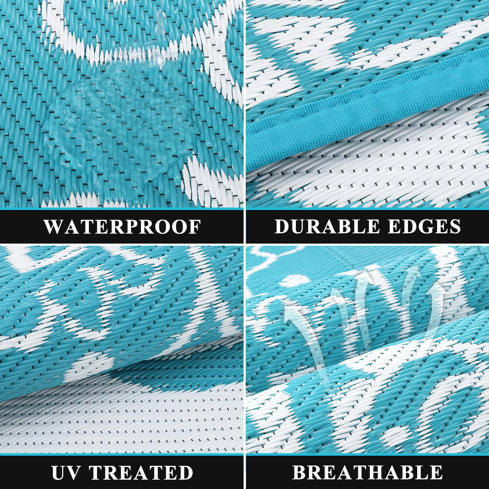 Pauwer reversible patio rug with floral pattern, showcasing two decorative sides.