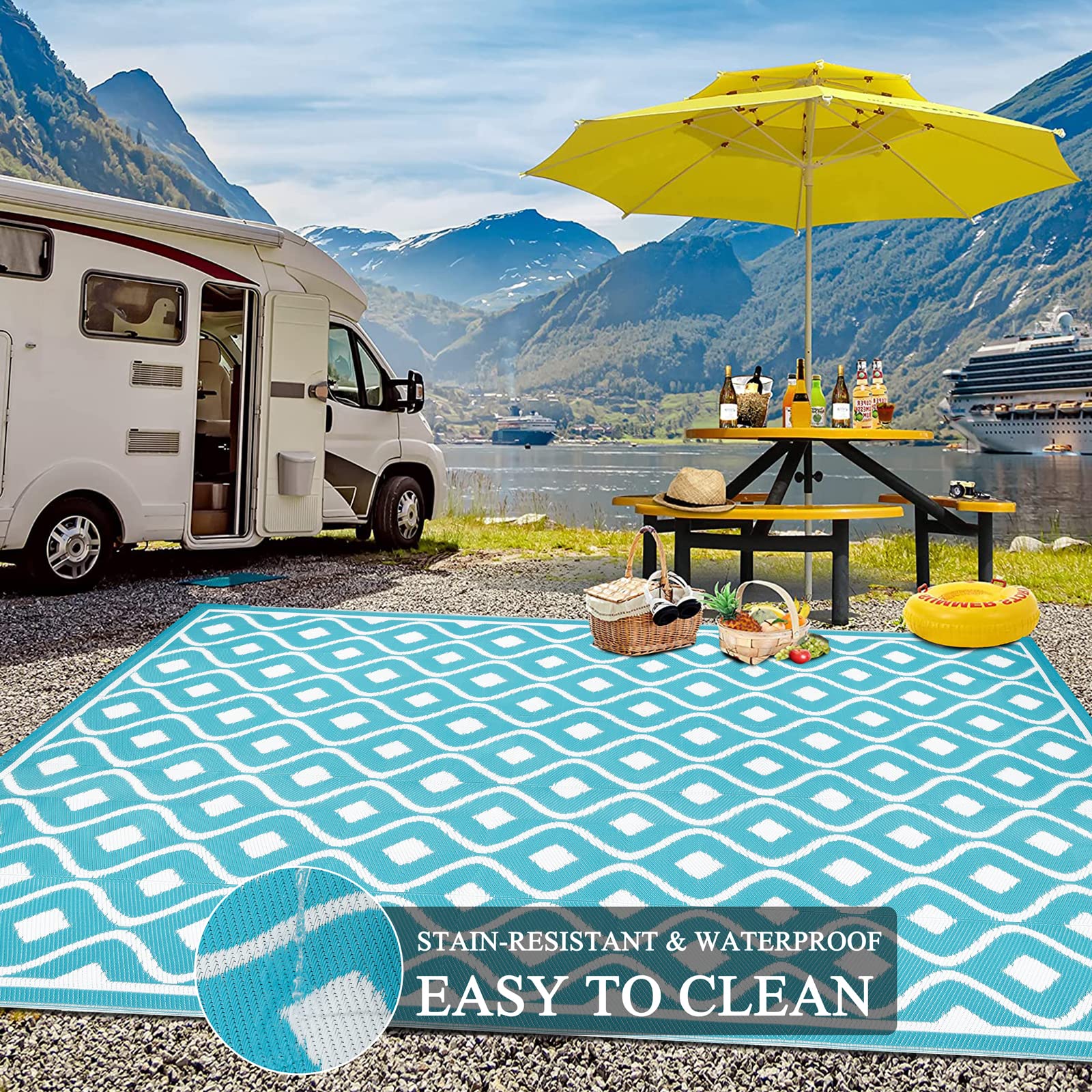 Pauwer breathable yet soft rug for deck balcony and backyard lounging.
