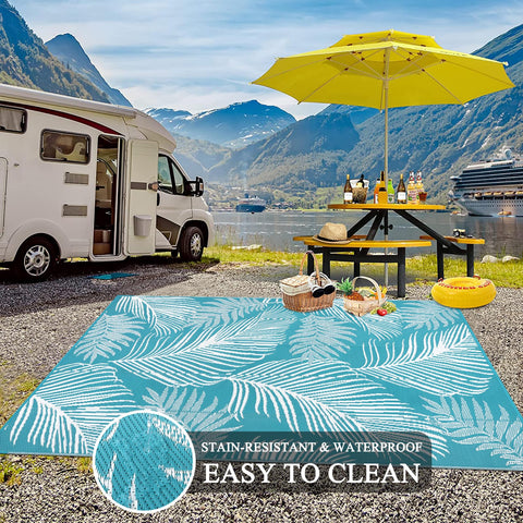 Pauwer rv mat for camping, lightweight with carrying bag and stakes.