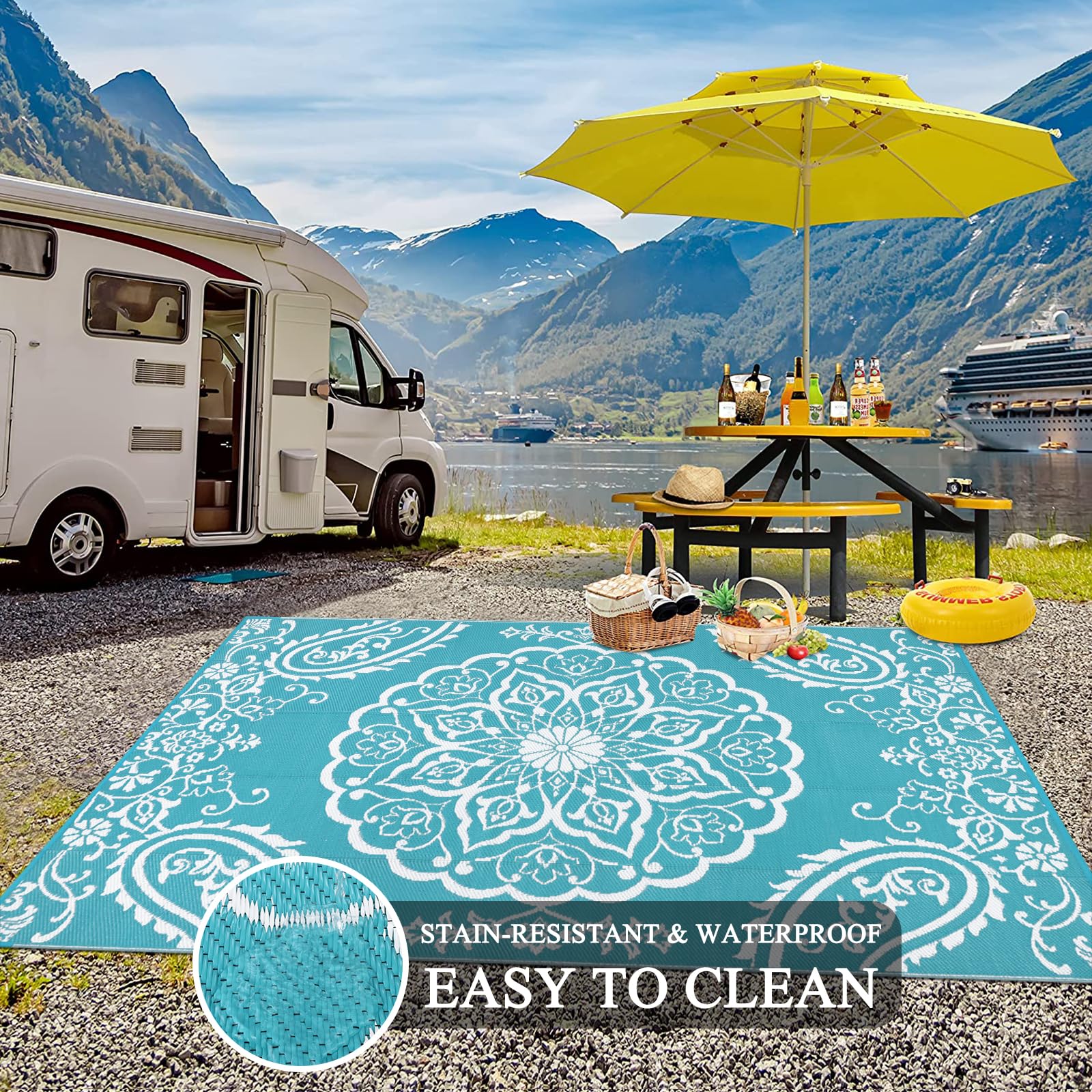 Pauwer lightweight mat ready for camping and RV trips