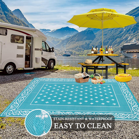 Pauwer RV outdoor rug suited for camping and travel.