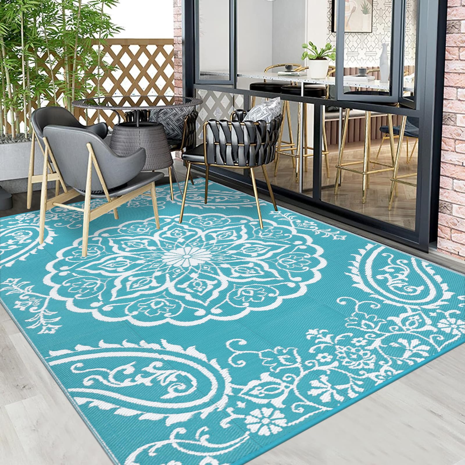 Pauwer soft, cozy texture rug placed on a patio for comfortable outdoor lounging.