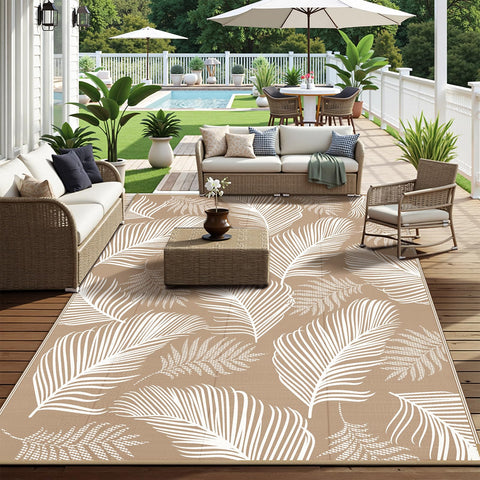 Pauwer stain-resistant, UV-coated rug maintains color for outdoor use.