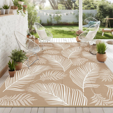 Pauwer waterproof outdoor rug 10x14 with reversible leaf pattern for durable patio use.