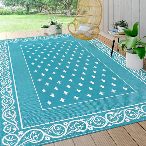 Pauwer waterproof outdoor rug 8x10 with reversible design for patio and RV.