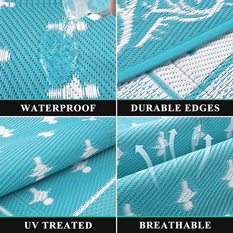 Pauwer waterproof polypropylene outdoor rug resists fading for lasting color.