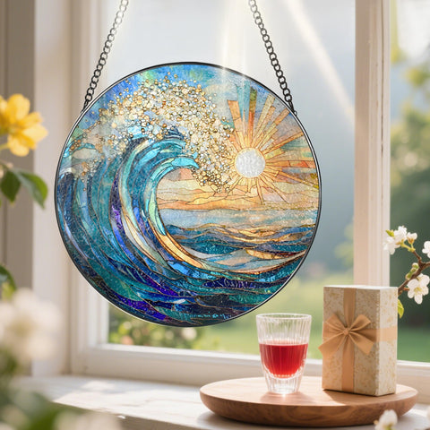 Pauyadu 8 inch sea wave suncatcher enhances mood with warm, colorful light.