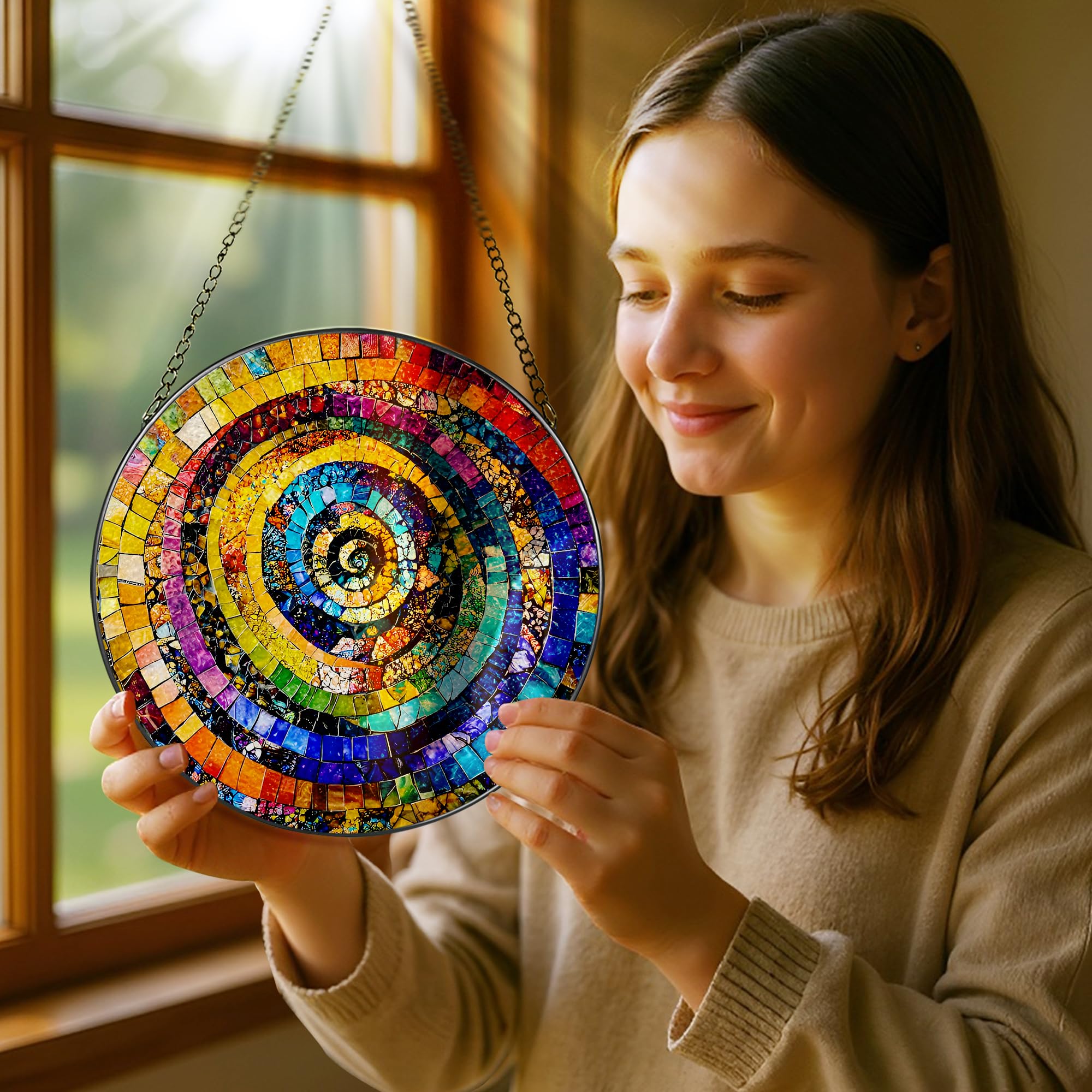 Pauyadu diamond glass window hanging with crystal-like glow for any room.