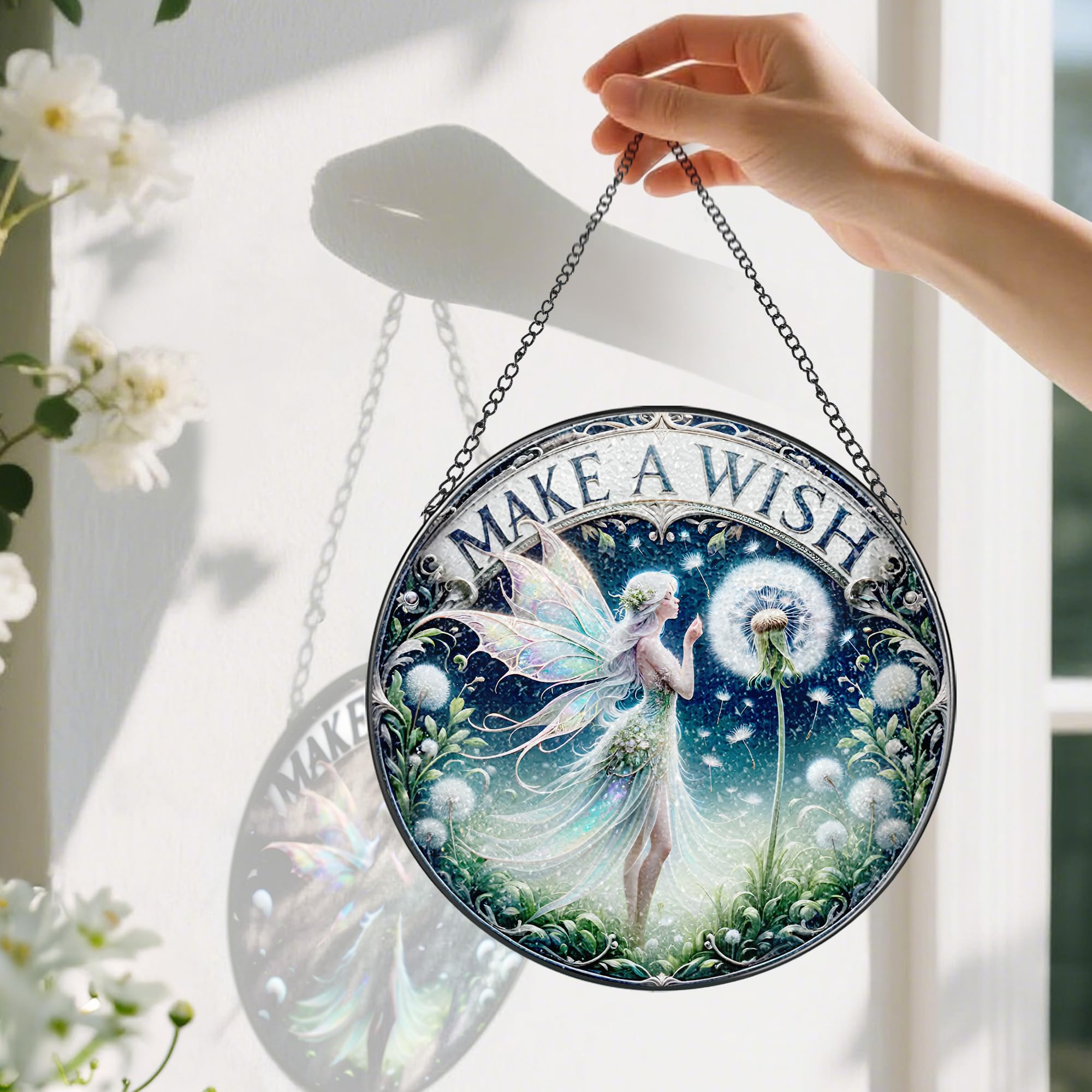 Pauyadu fairy-window decor suncatcher with diamond glass and metal frame.
