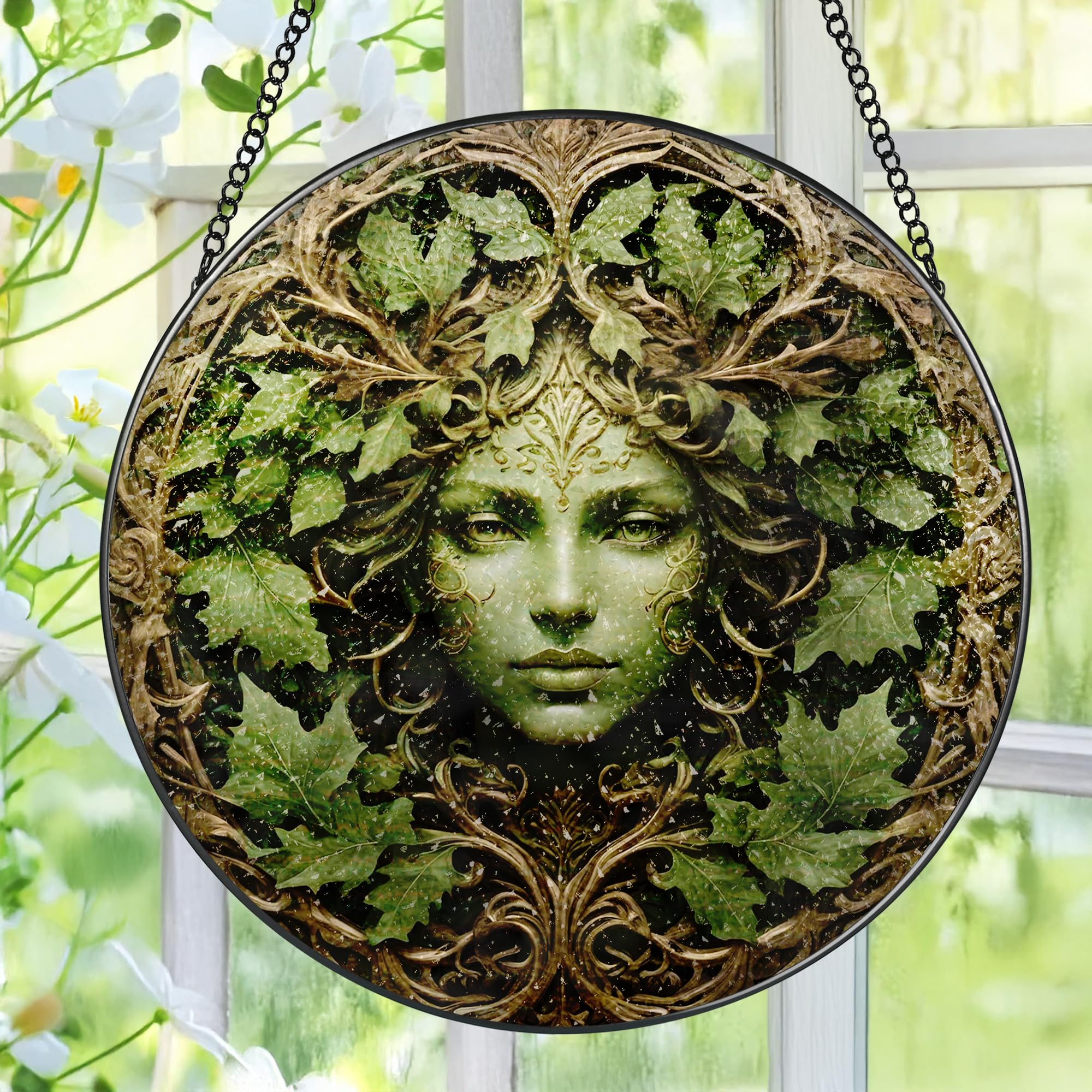 Pauyadu Green Man suncatcher, 8-inch window art that brightens sunlit spaces