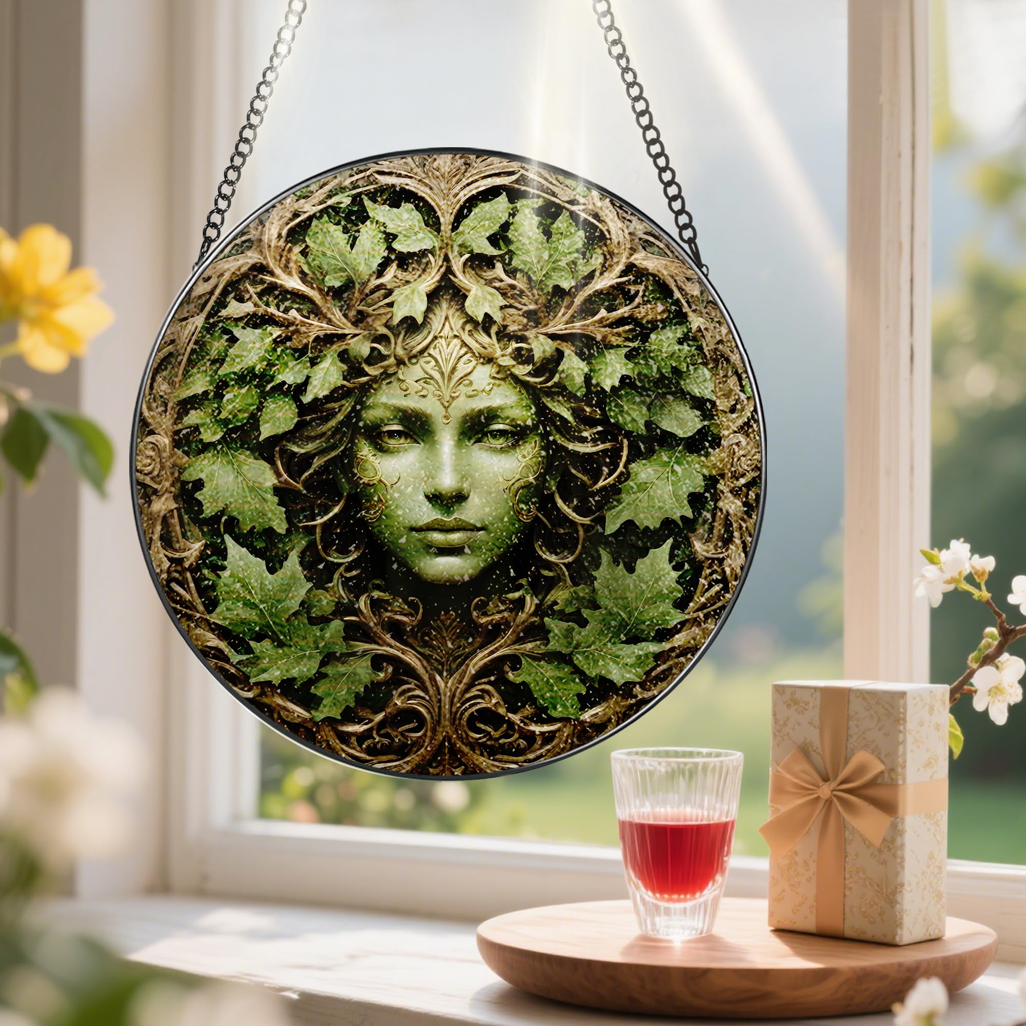 Pauyadu green man stained glass brightens gatherings with colorful glow