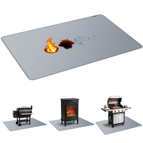 PAWBOSE 65x48 inch grill mat under grill protecting deck from heat and splatters.