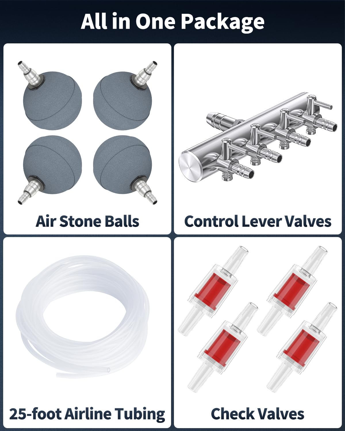 Pawfly check valves and air stones included for complete aeration kit
