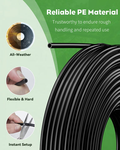 Pawfly drip line in a garden bed delivers precise watering for blooms and veggies.