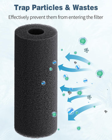 Pawfly pre-filter sponge close-up shows dual-hole end design for steady water flow.