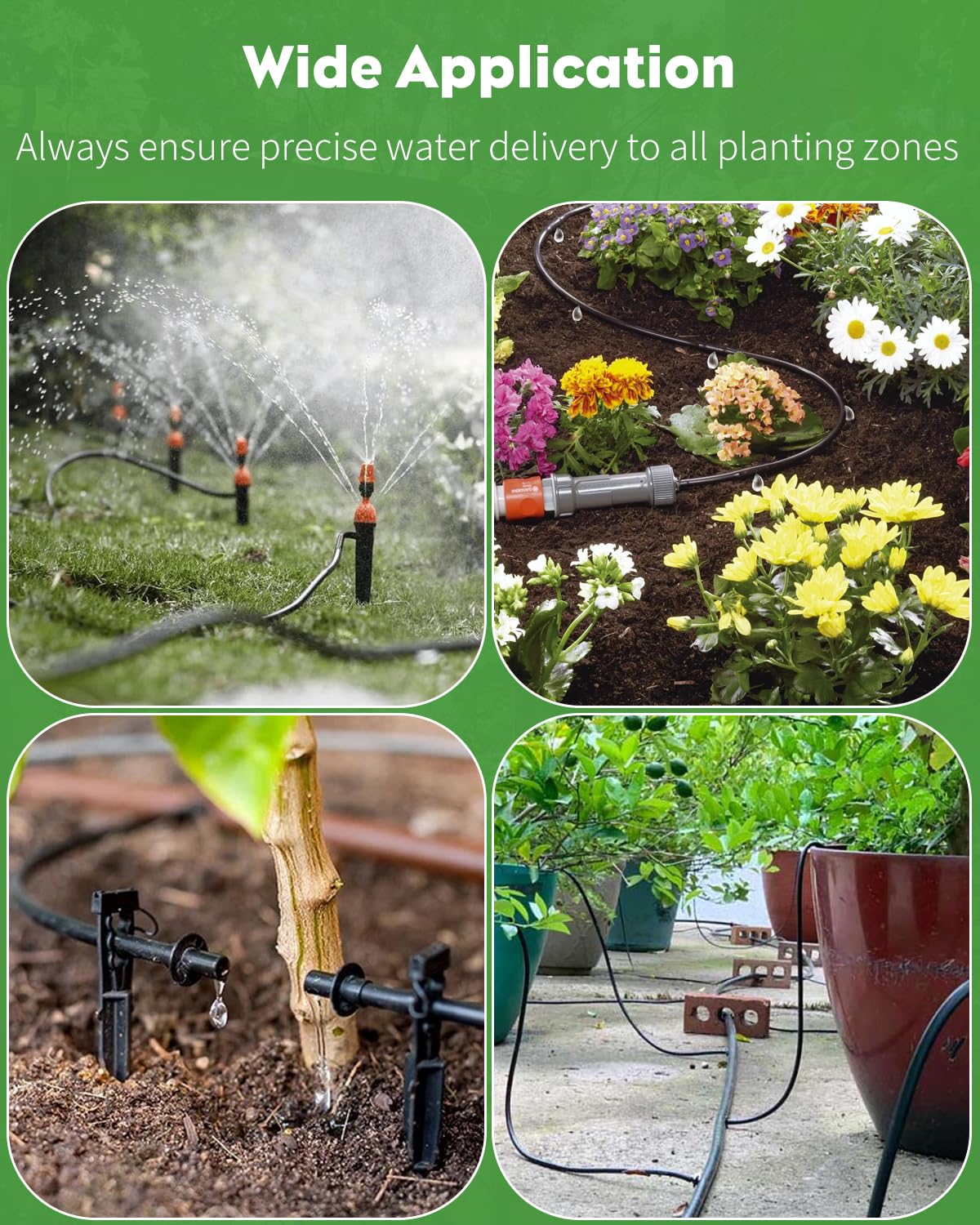 Pawfly tubing near hanging baskets supports versatile watering for vertical layouts.