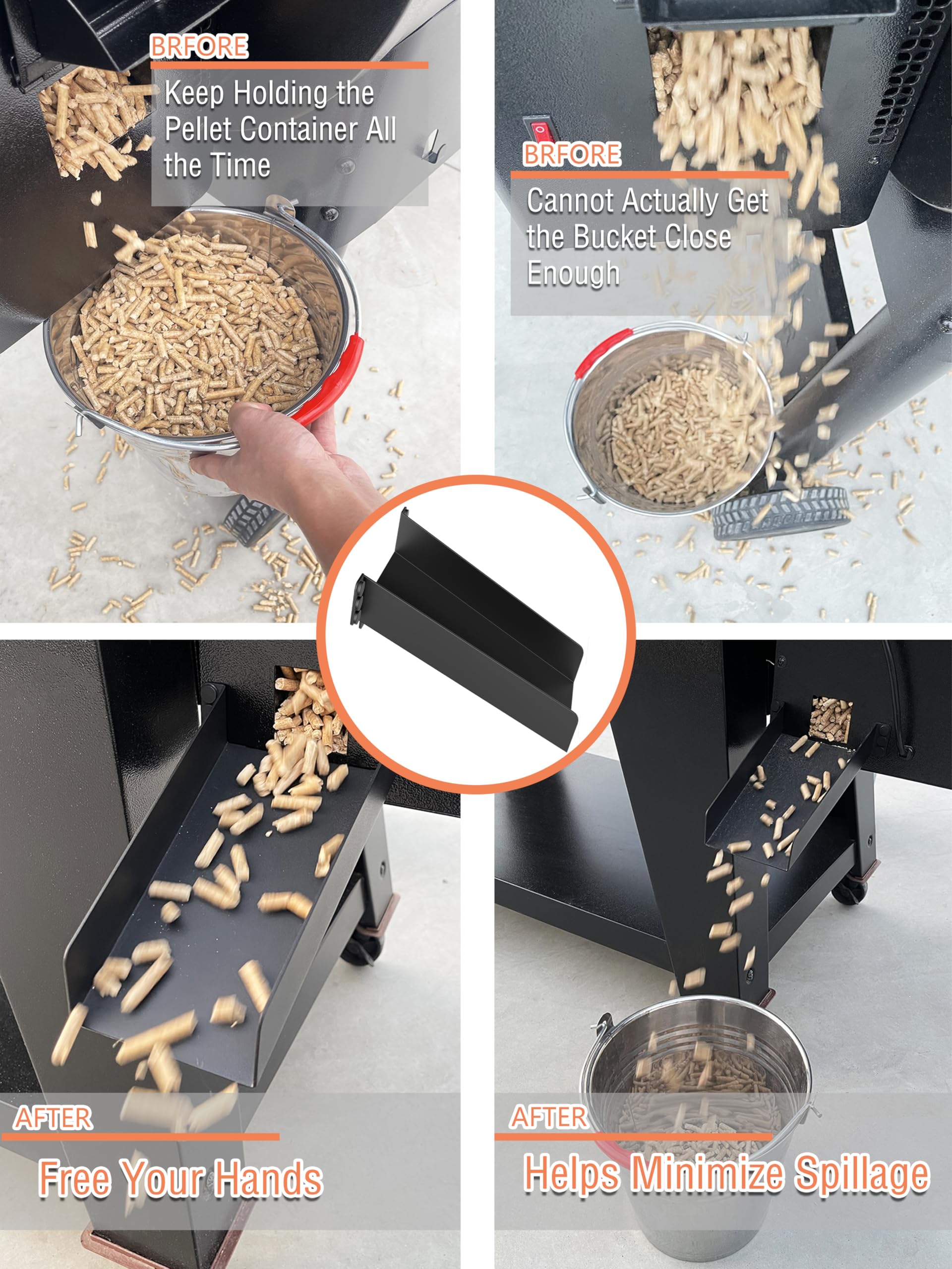 Pawsible pellet cleanout chute mounted on hopper for quick cleanout.