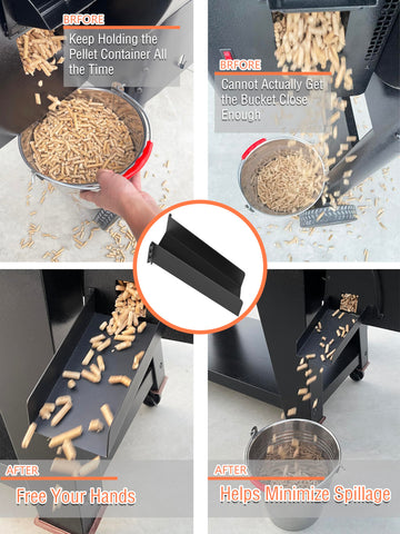 Pawsible pellet cleanout chute mounted on hopper for quick cleanout.