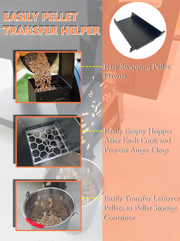 Pawsible pellet transfer chute magnet installation shows tool-free setup benefits.