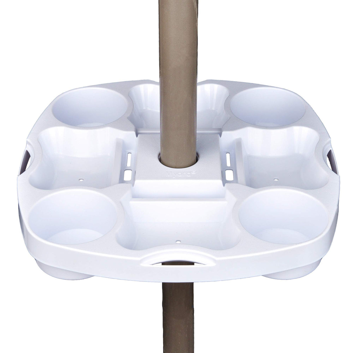 PayandPack Myard umbrella tray white, top view for beach setups.