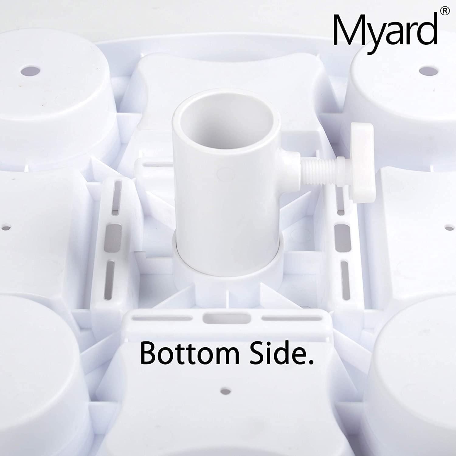 PayandPack Myard tray installs easily with a universal adapter for many umbrella poles.